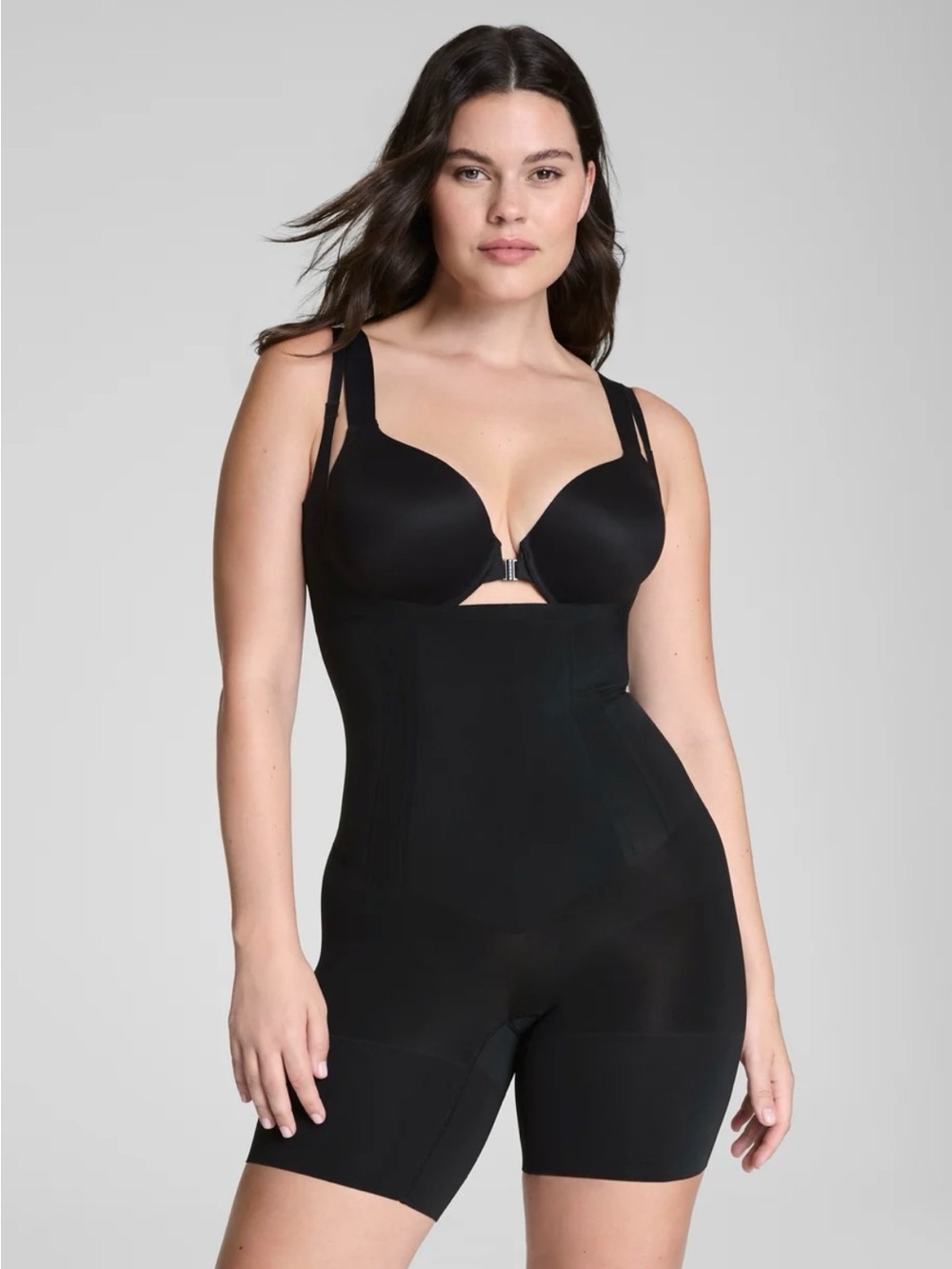 SPANX Black Open-Bust Mid-Thigh Bodysuit